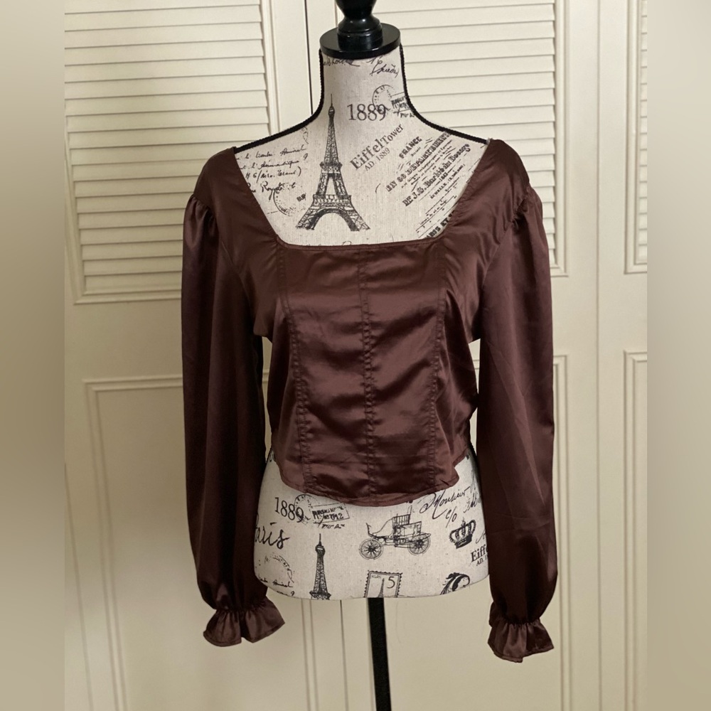 Hot topic Crave Fame Square Neck Satin Corset Top Brown Large